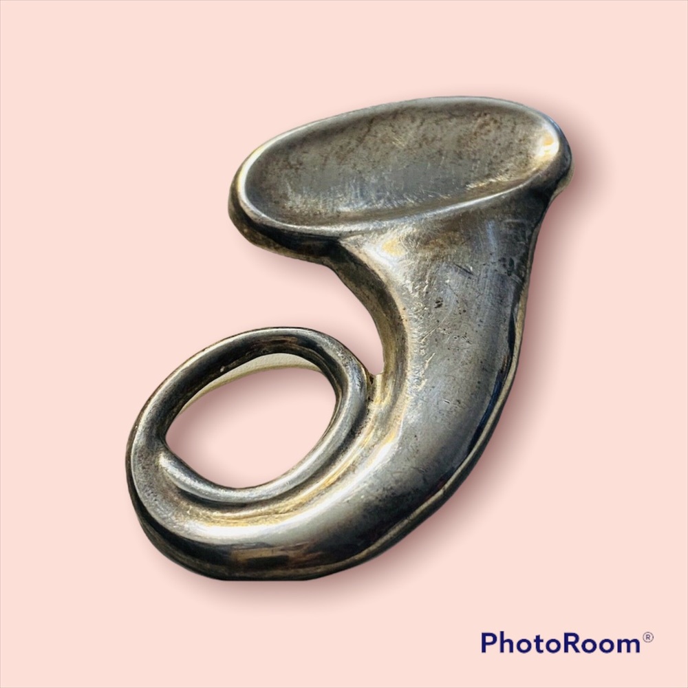 925 Sterling Silver Vintage Mexico Abstract Horn Design Large Pin Brooch Jre